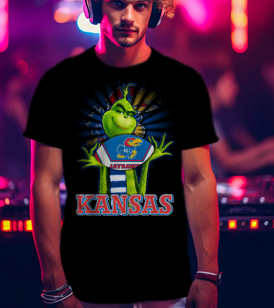Grinch Holding Kansas Jayhawks Football Kansas T-Shirt
