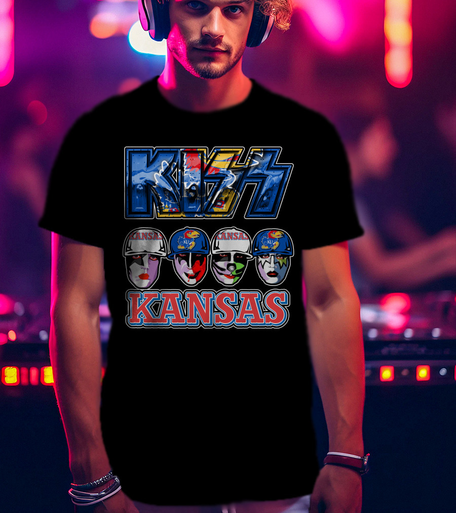 Kiss Kansas Jayhawks Face Paint Rock Band Fusion T-Shirt