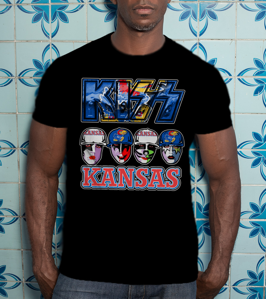 Kiss Kansas Jayhawks Face Paint Rock Band Fusion T-Shirt