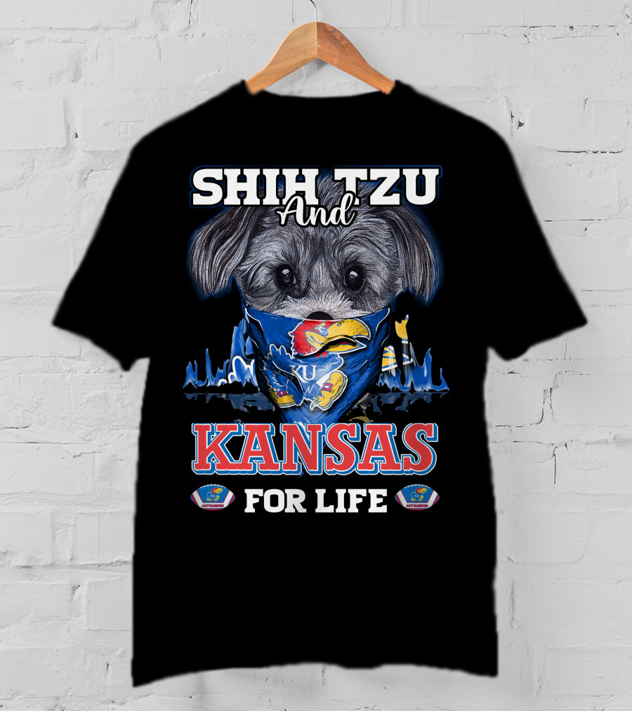 Shih Tzu And Kansas For Life Jayhawks Fan By T-Shirt