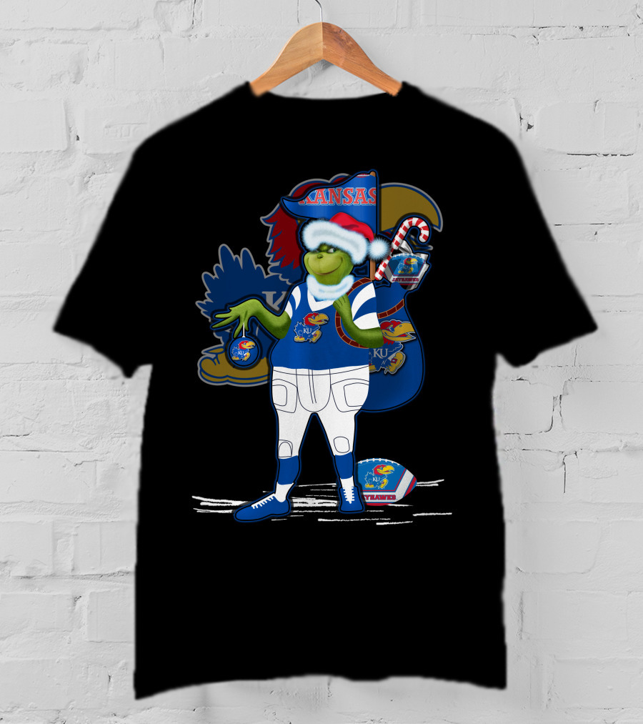 Grinchxmas Kansas Jayhawks Football Holiday Crossover T-Shirt