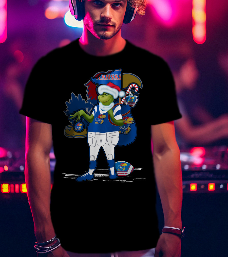 Grinchxmas Kansas Jayhawks Football Holiday Crossover T-Shirt