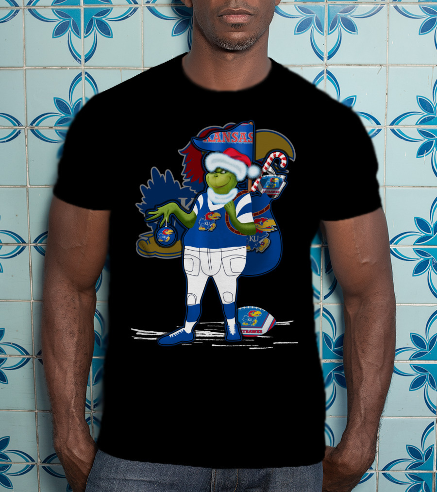 Grinchxmas Kansas Jayhawks Football Holiday Crossover T-Shirt