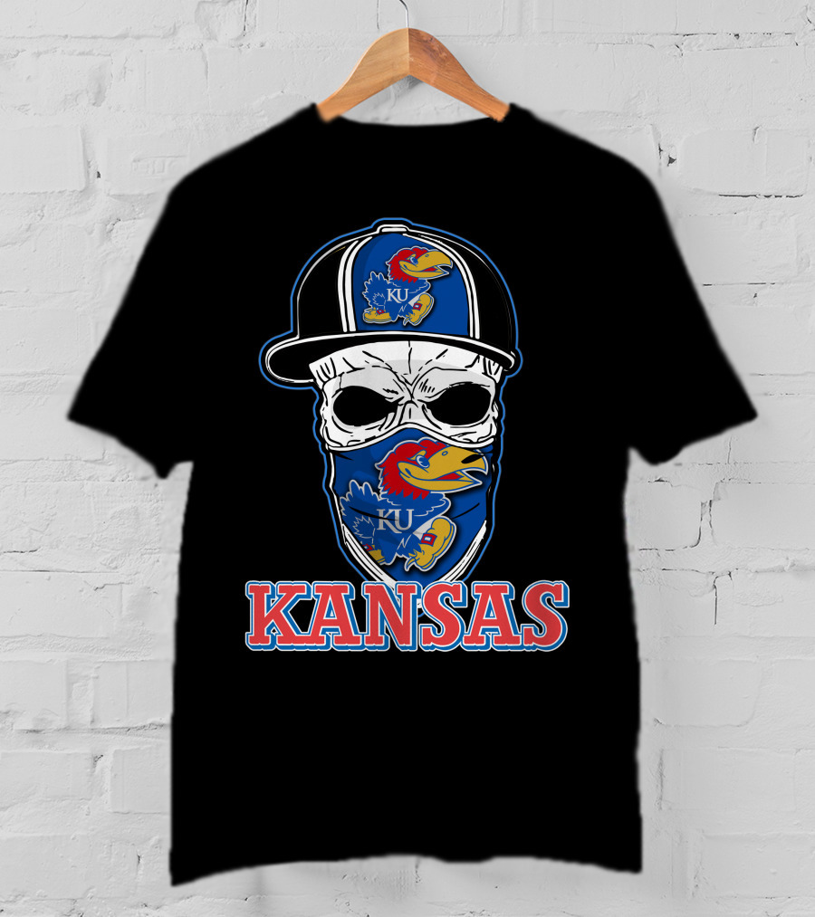 Kansas Jayhawks Skull Hat KU T-Shirt
