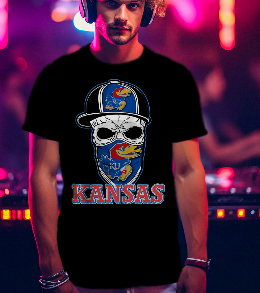 Kansas Jayhawks Skull Hat KU T-Shirt