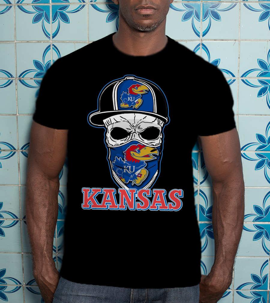Kansas Jayhawks Skull Hat KU T-Shirt