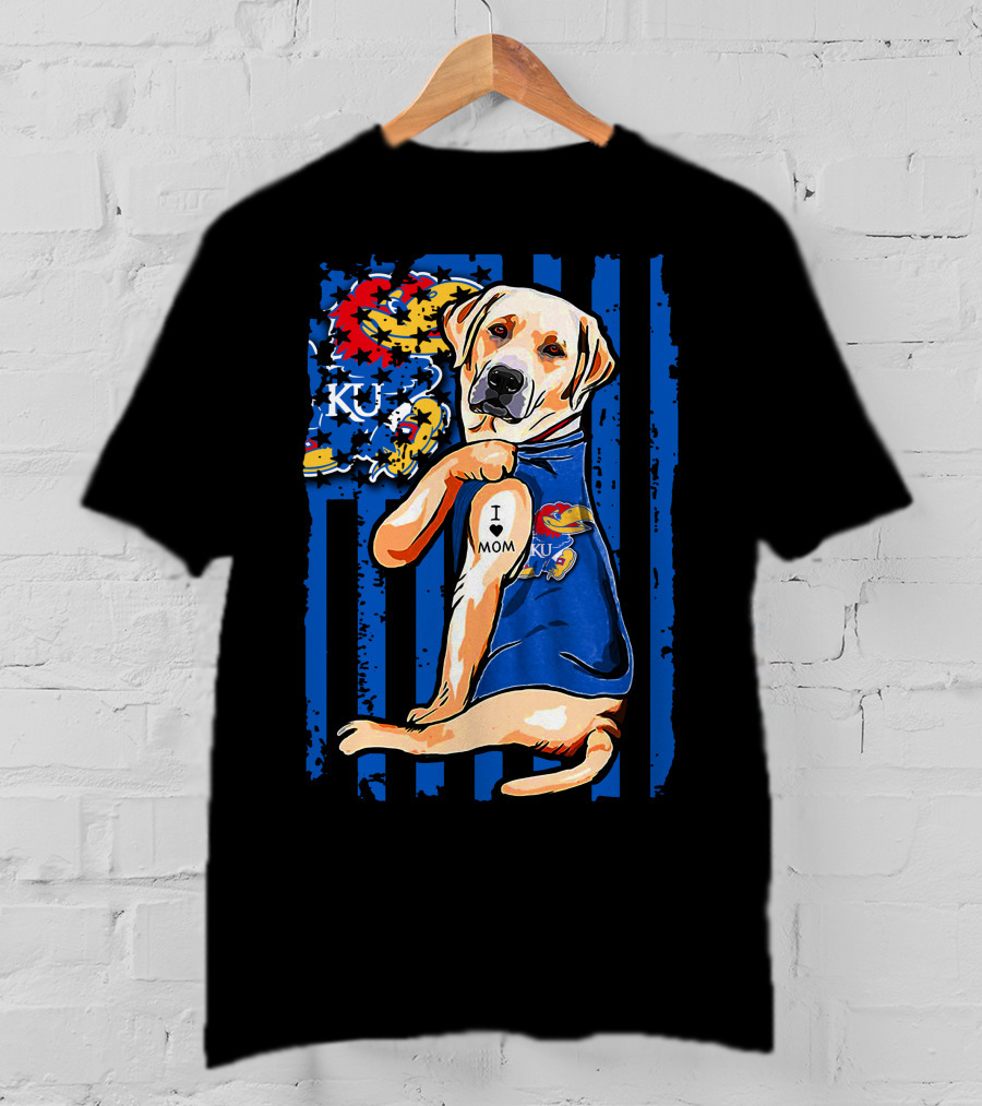 Labrador Retriever I Love Mom Kansas Jayhawks KU Stripes T-Shirt
