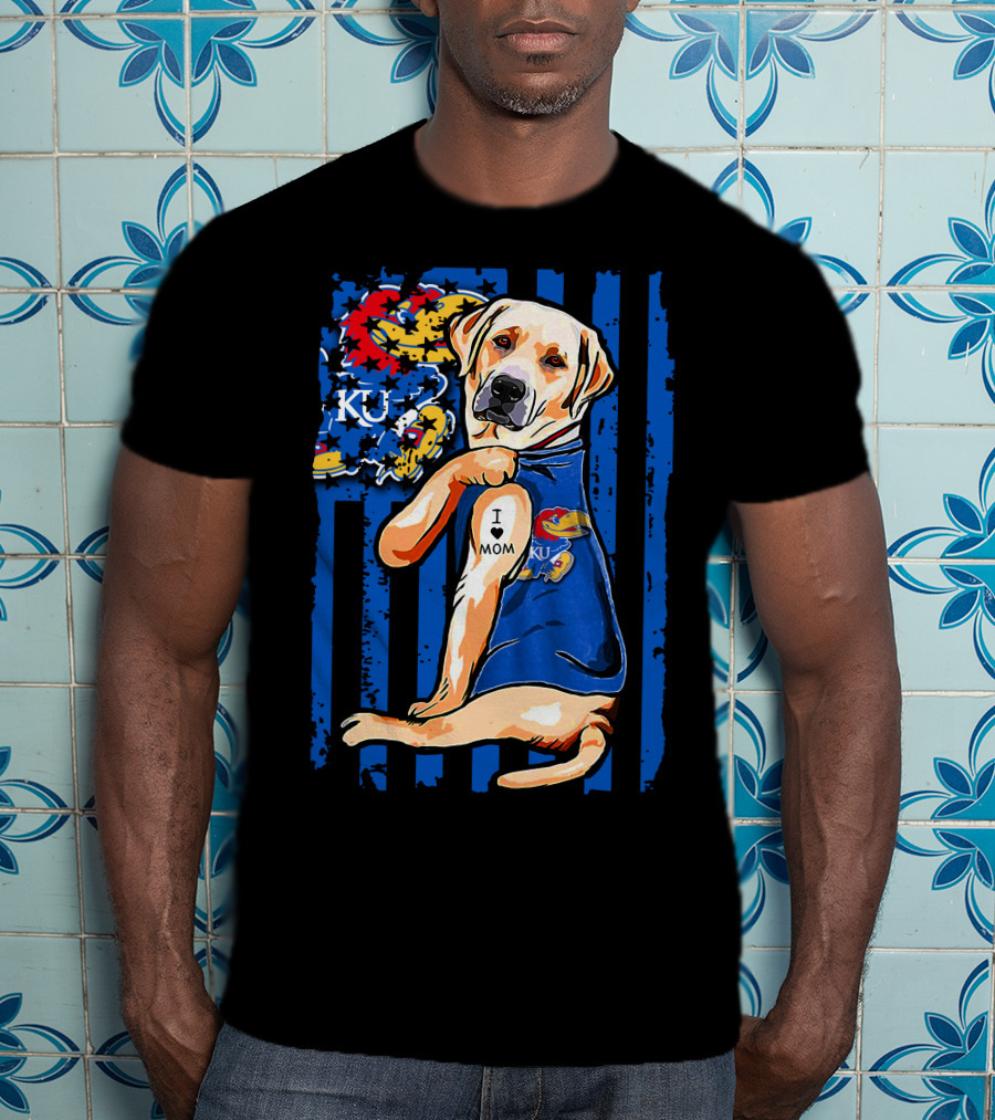 Labrador Retriever I Love Mom Kansas Jayhawks KU Stripes T-Shirt
