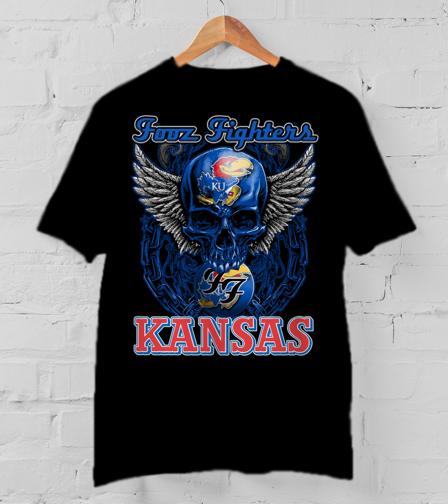 Foo Fighters KU Kansas Jayhawks Winged Skull T-Shirt