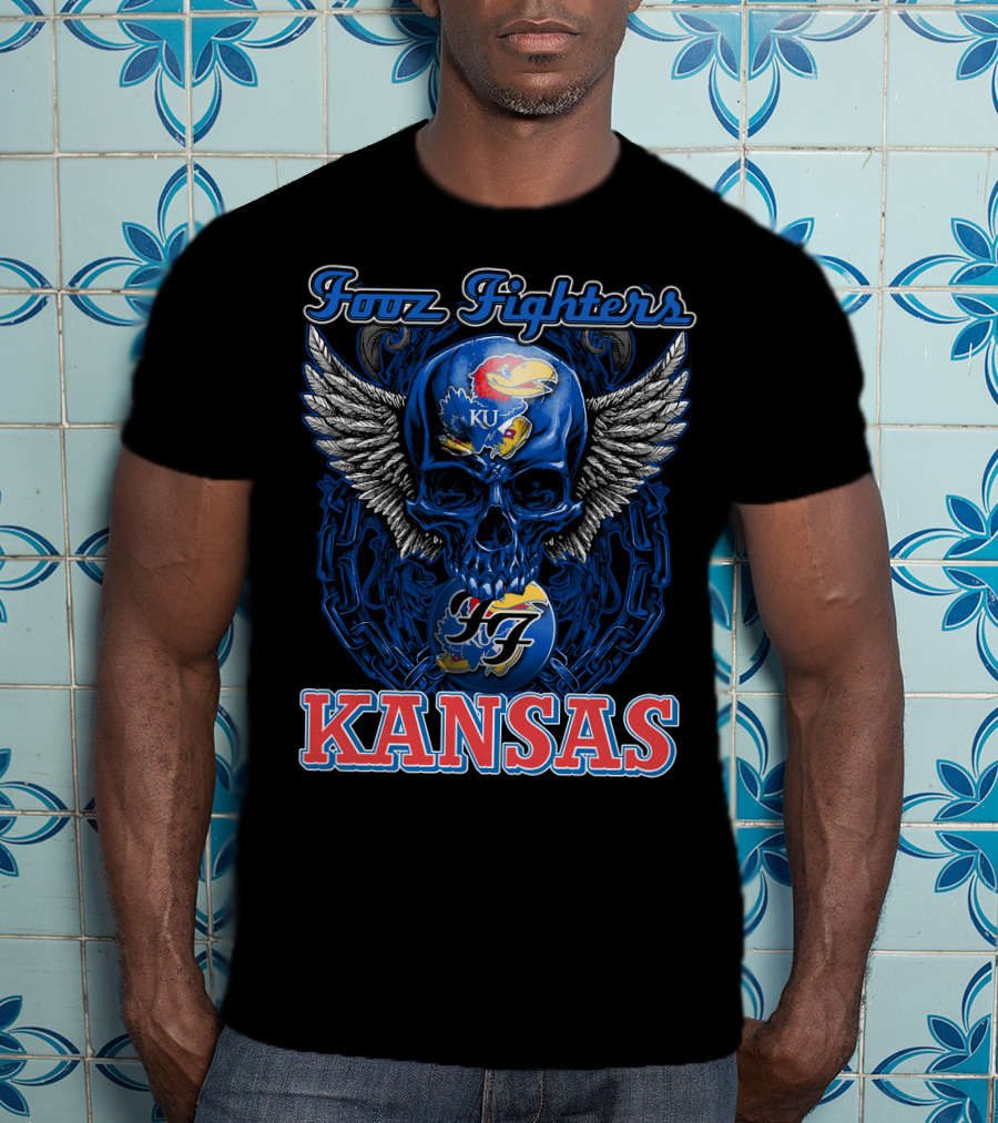 Foo Fighters KU Kansas Jayhawks Winged Skull T-Shirt
