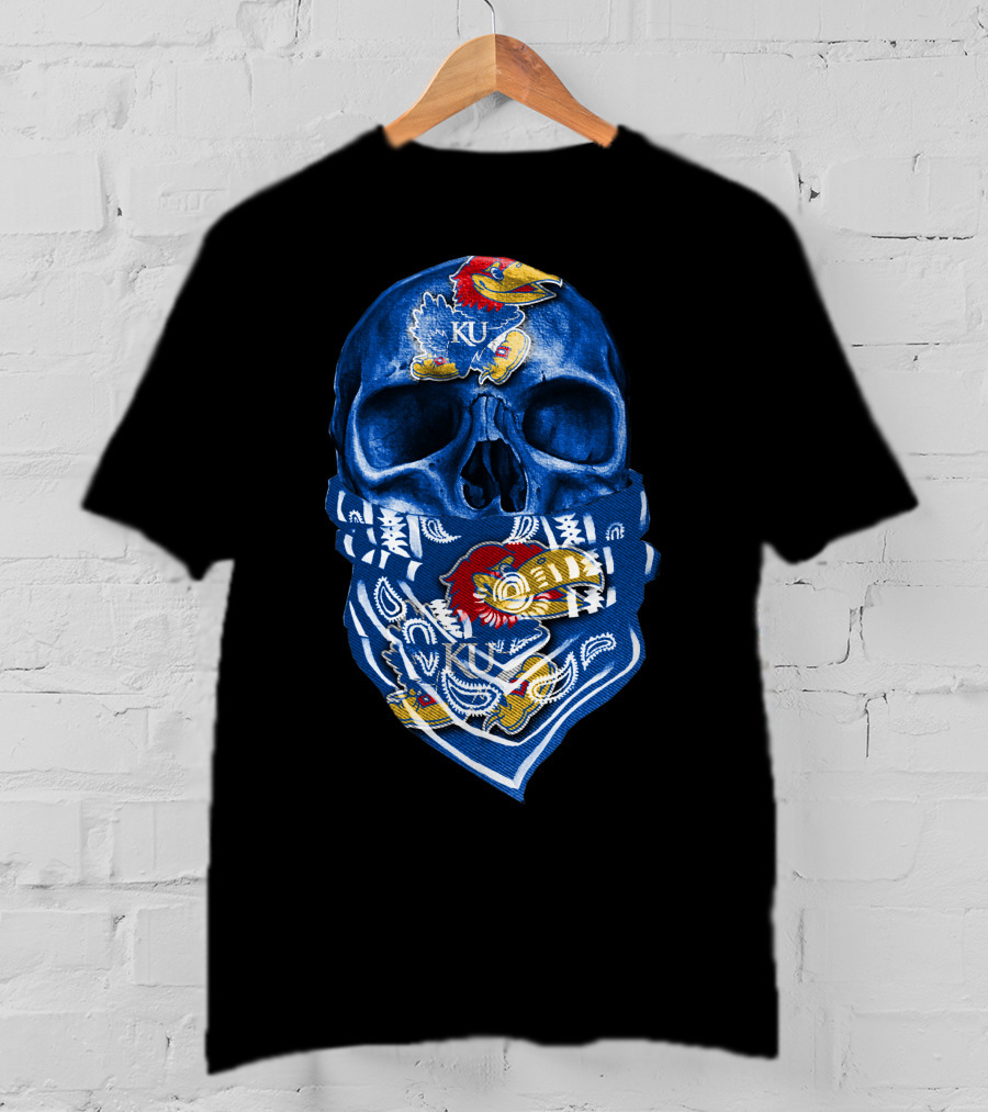Kansas Jayhawks Skull With KU Bandana T-Shirt