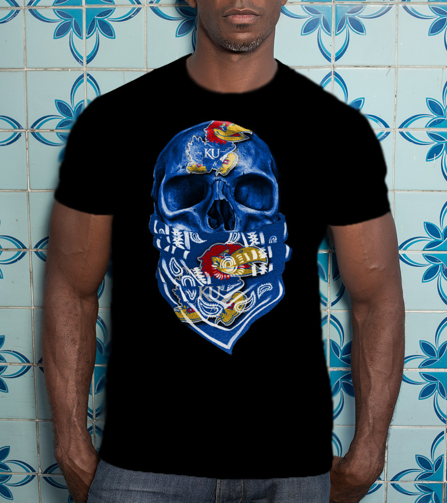 Kansas Jayhawks Skull With KU Bandana T-Shirt