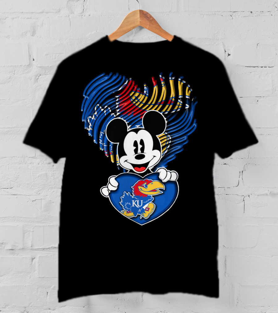 Kansas Jayhawks KU Mickey Heart T-Shirt