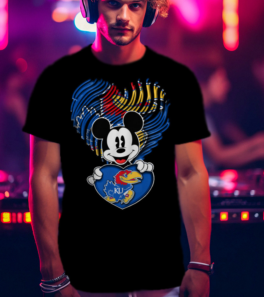 Kansas Jayhawks KU Mickey Heart T-Shirt