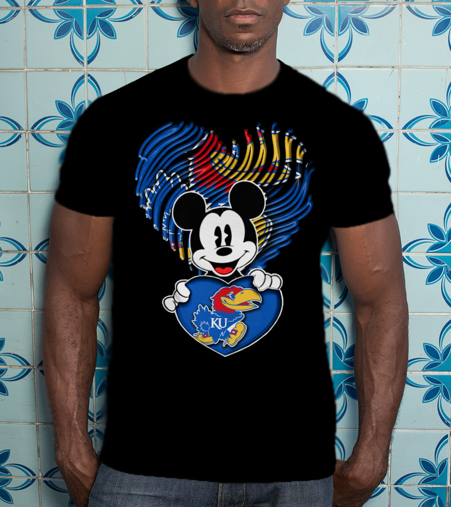 Kansas Jayhawks KU Mickey Heart T-Shirt