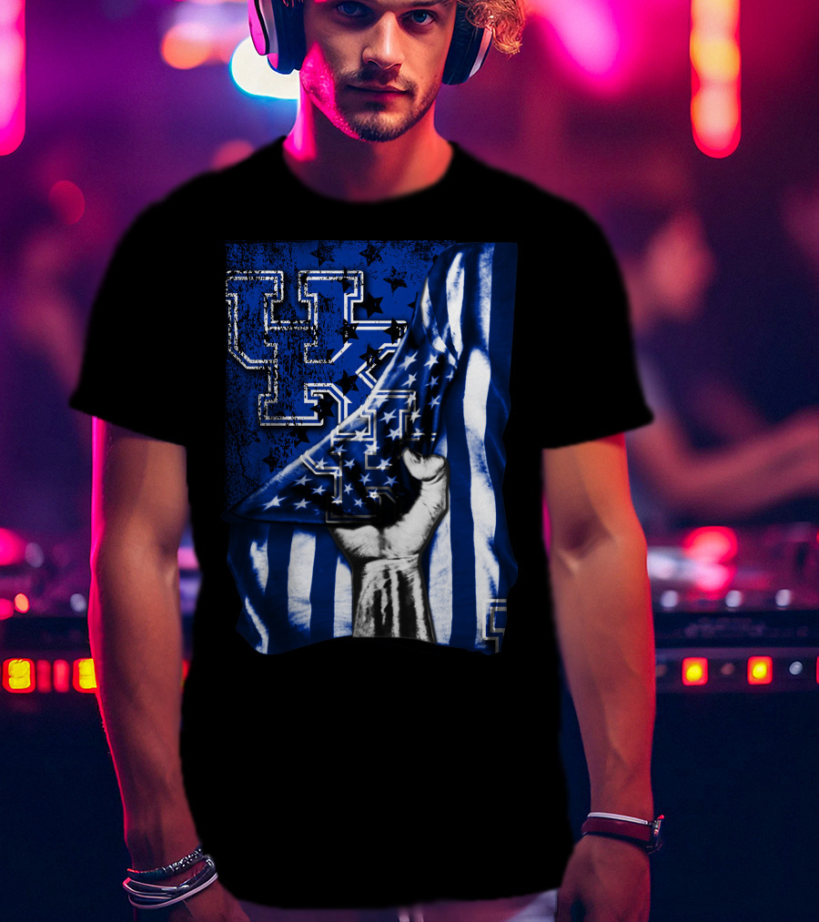 UK Logo Blue Stars And Stripes Patriotic T-Shirt