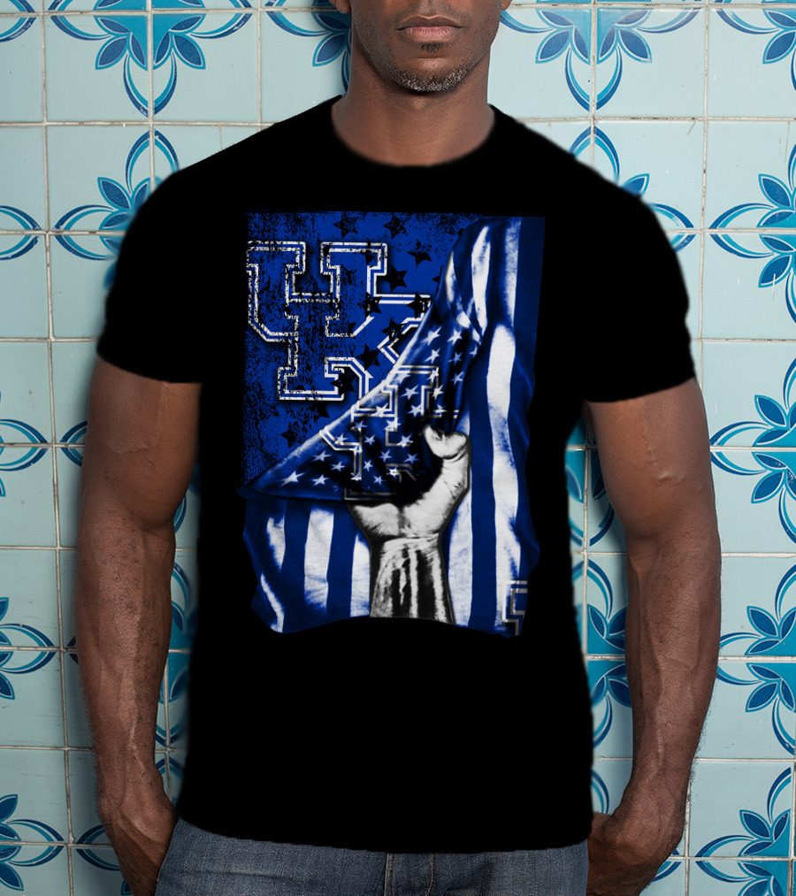 UK Logo Blue Stars And Stripes Patriotic T-Shirt