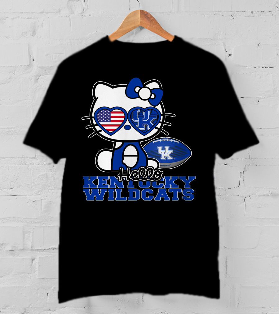 Hello Kitty Kentucky Wildcats UK Football Heart Glasses T-Shirt