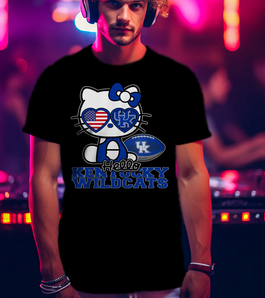 Hello Kitty Kentucky Wildcats UK Football Heart Glasses T-Shirt