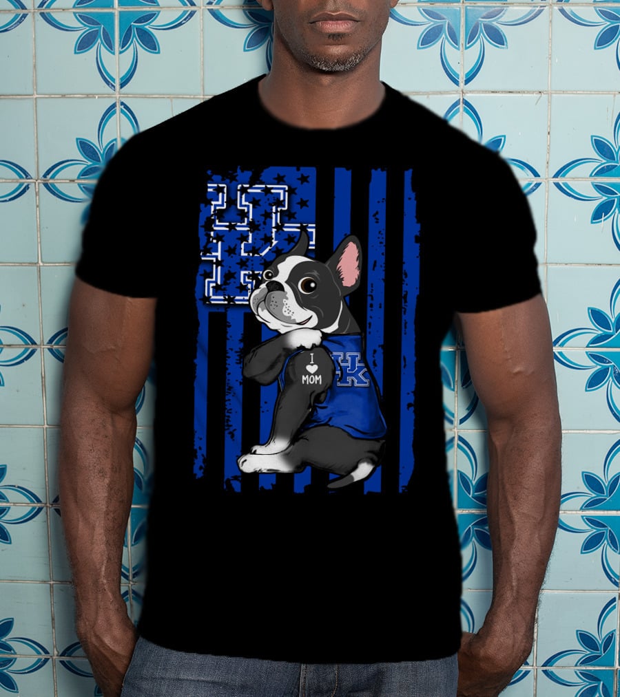 Boston Terrier I Love Mom Kentucky Wildcats Fan T-Shirt
