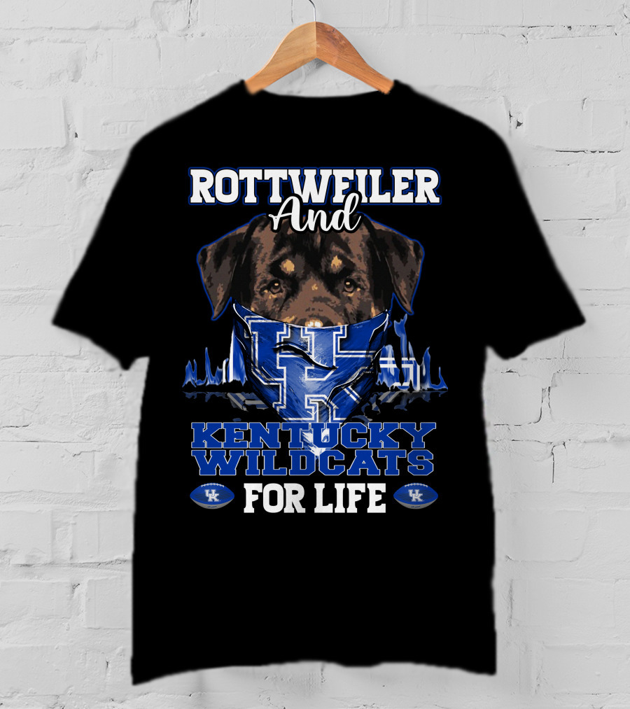 Rottweiler And Kentucky Wildcats For Life UK Logo Football T-Shirt