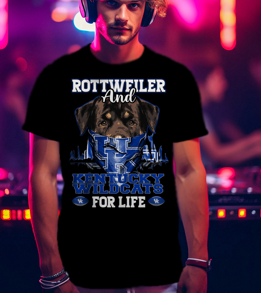 Rottweiler And Kentucky Wildcats For Life UK Logo Football T-Shirt