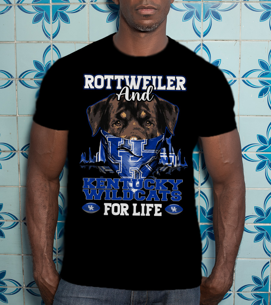 Rottweiler And Kentucky Wildcats For Life UK Logo Football T-Shirt