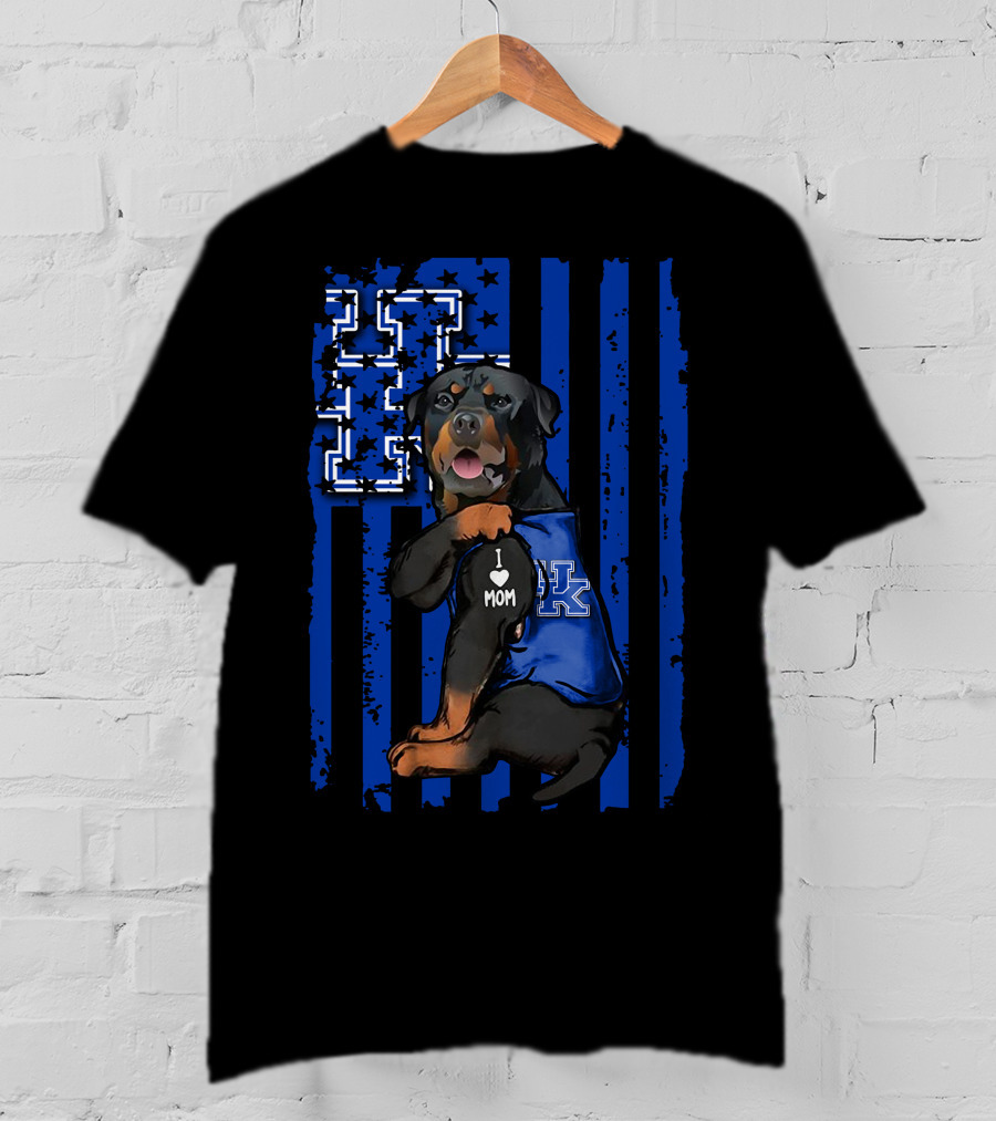 Rottweiler I Love Mom Kentucky Wildcats Fan USA Flag T-Shirt
