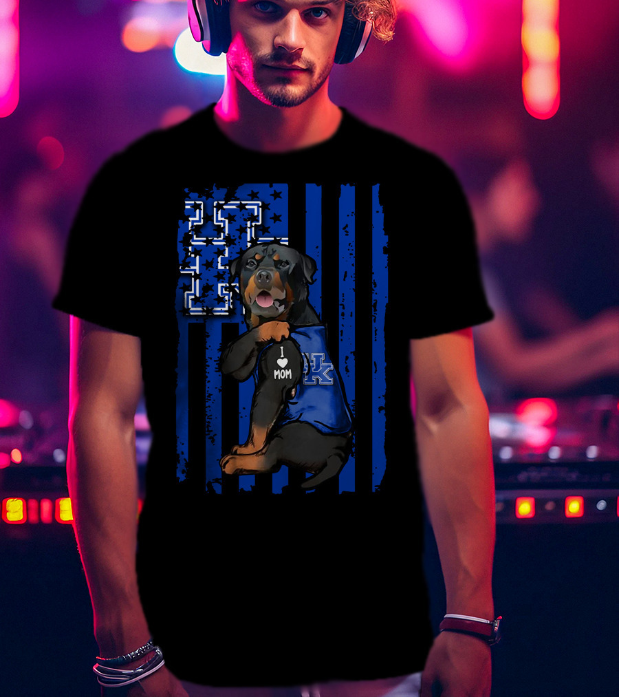 Rottweiler I Love Mom Kentucky Wildcats Fan USA Flag T-Shirt