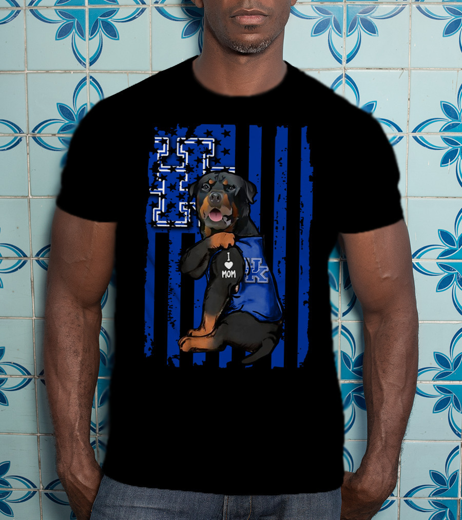 Rottweiler I Love Mom Kentucky Wildcats Fan USA Flag T-Shirt