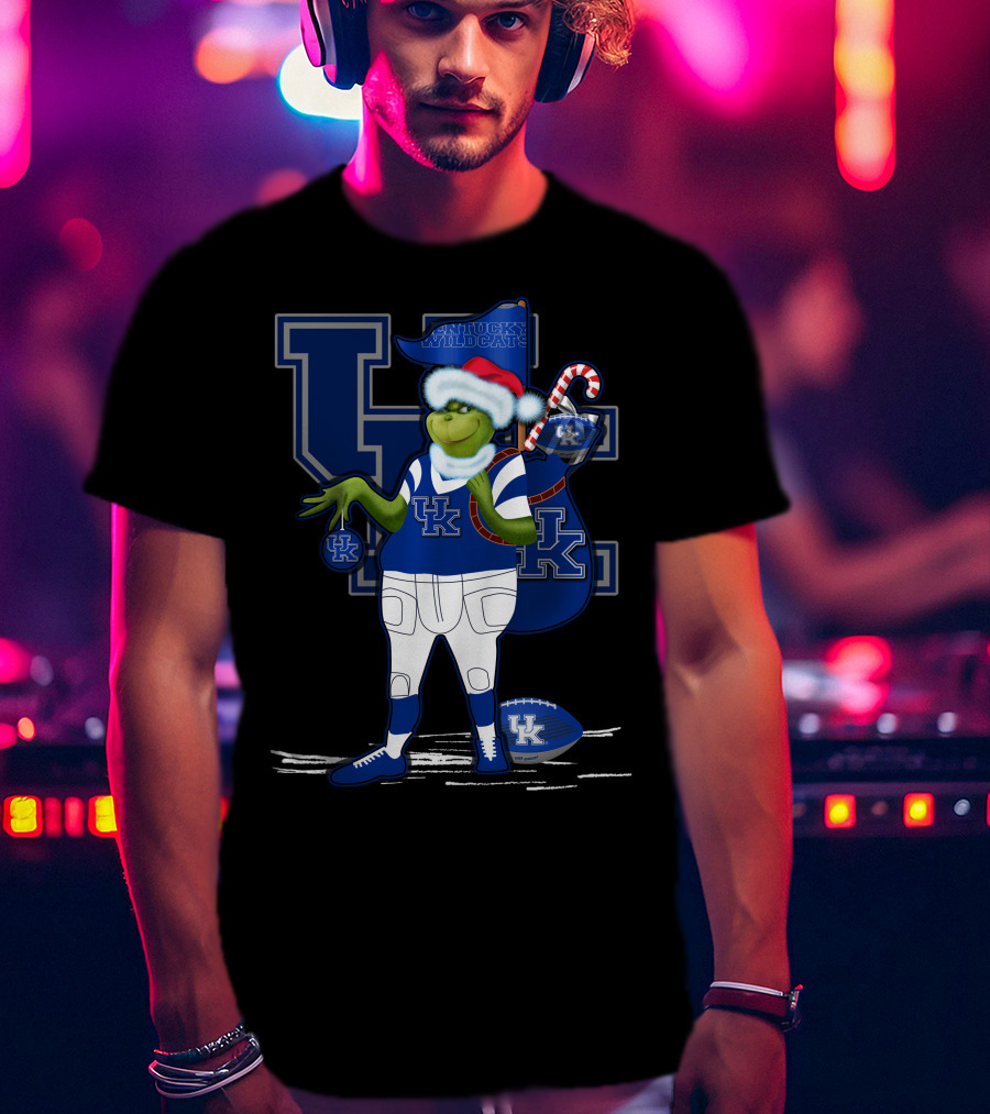 Kentucky Wildcats Grinch Christmas Santa Sports Fan T-Shirt