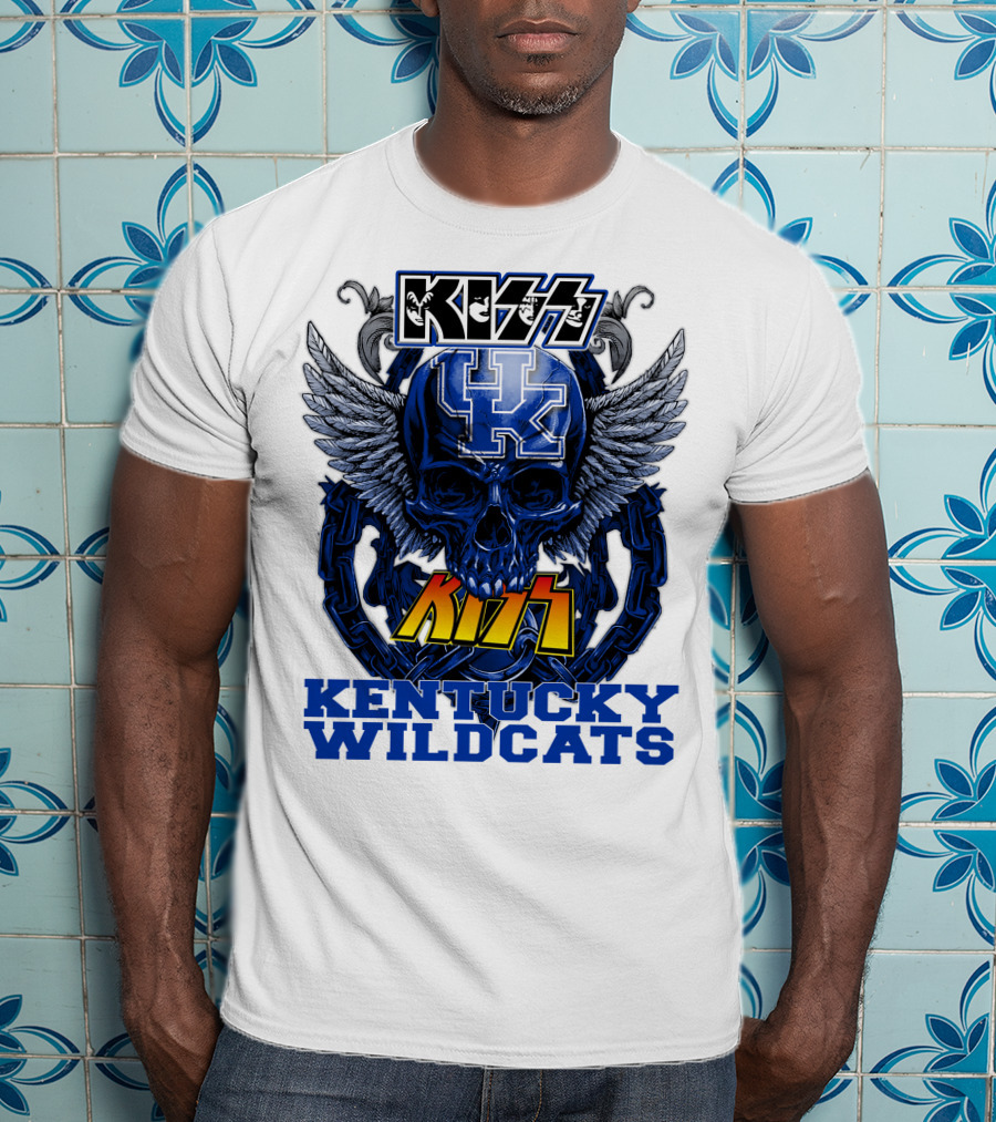 Kiss Kentucky Wildcats UK Skull Wings T-Shirt