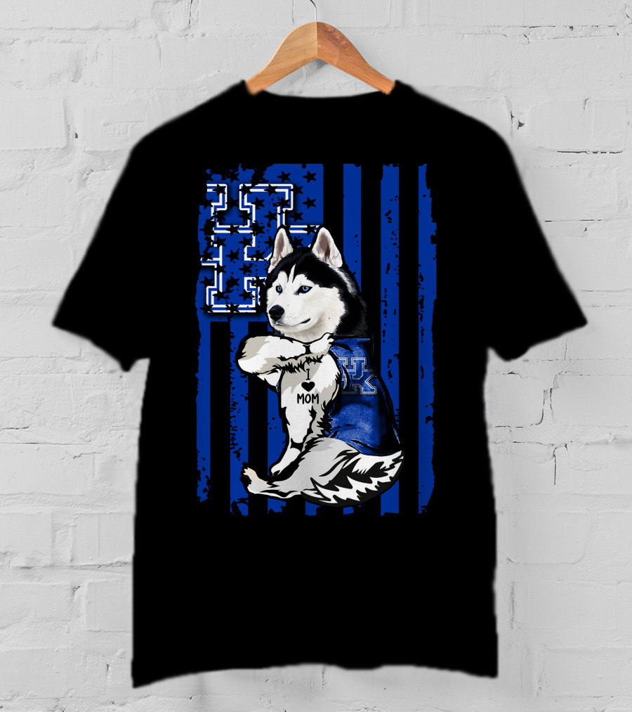 Siberian Husky I Love Mom Kentucky Wildcats Blue Flag T-Shirt