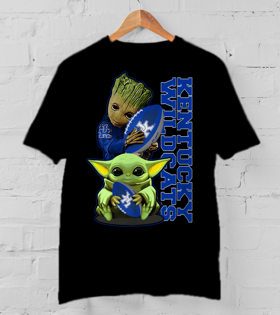Baby Alien And Tree Character Holding Kentucky Wildcats Football T-Shirt