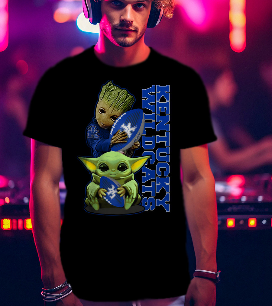 Baby Alien And Tree Character Holding Kentucky Wildcats Football T-Shirt