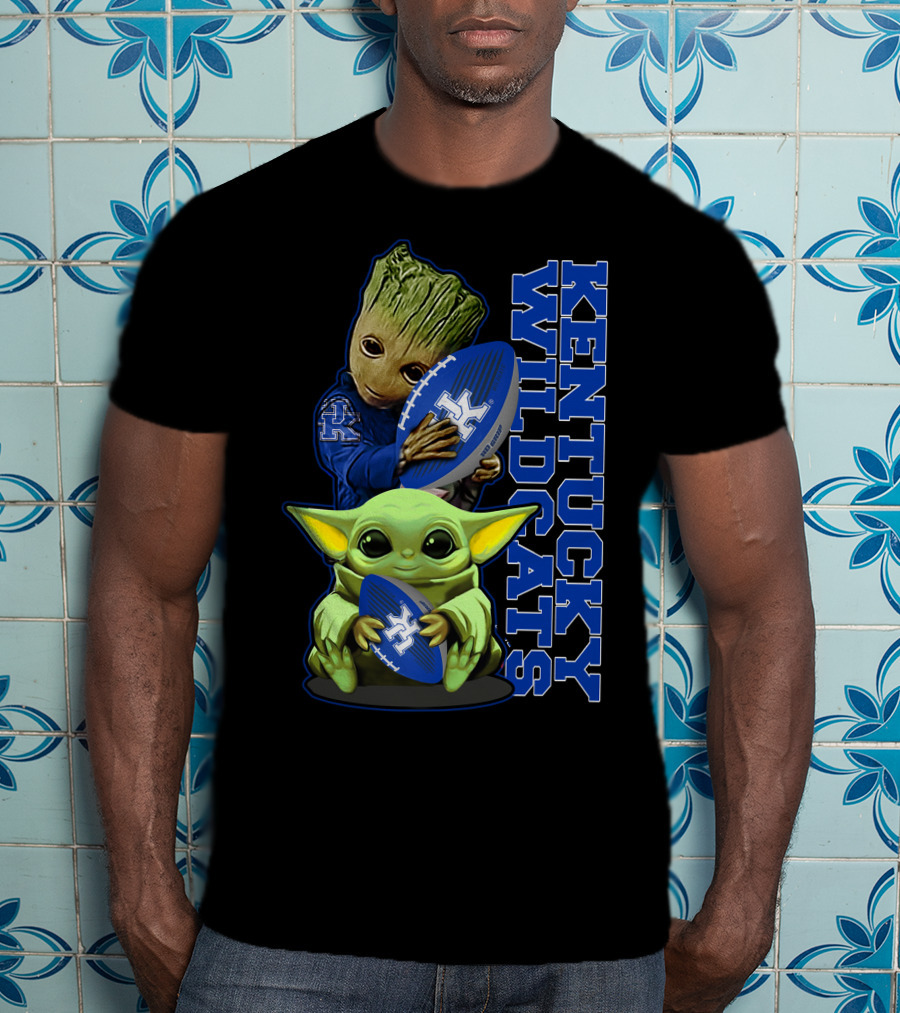 Baby Alien And Tree Character Holding Kentucky Wildcats Football T-Shirt