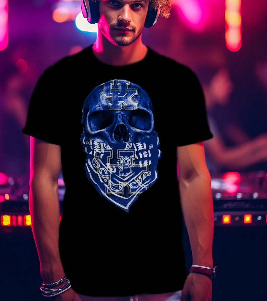 Kentucky Wildcats Skull Bandana Blue UK T-Shirt
