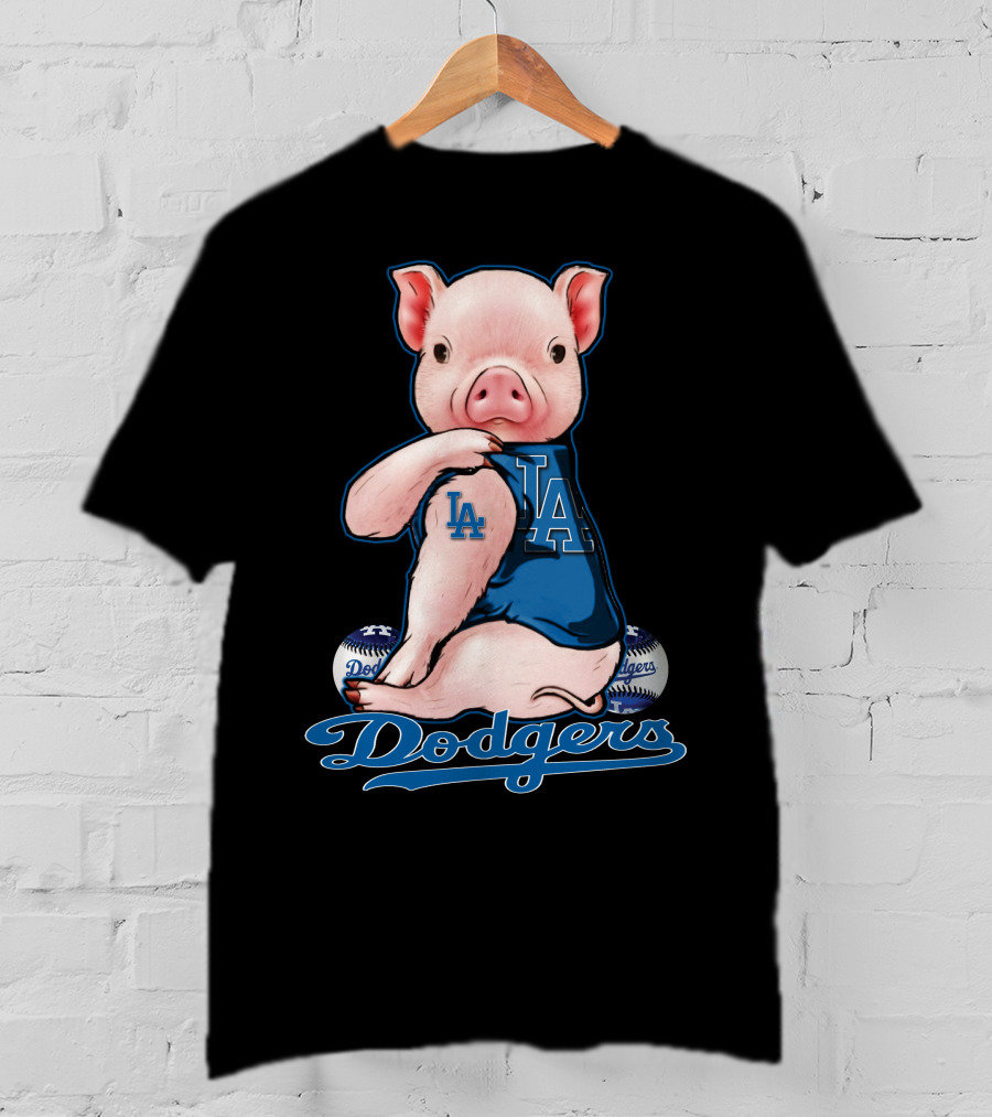 Los Angeles Dodgers Pig Baseball Character With LA T-Shirt