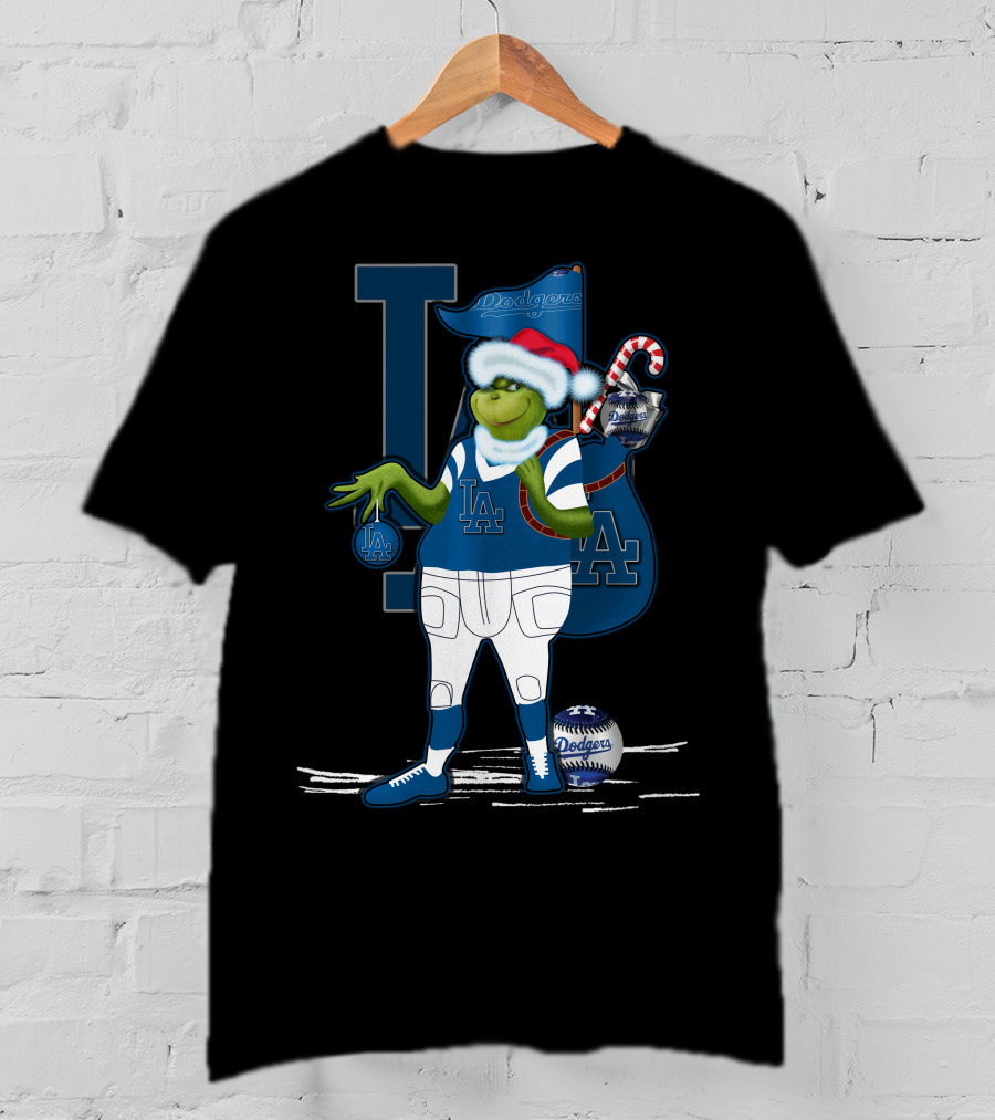 Grinchxmas Los Angeles Dodgers Santa Sack Baseball Holiday Edition T-Shirt