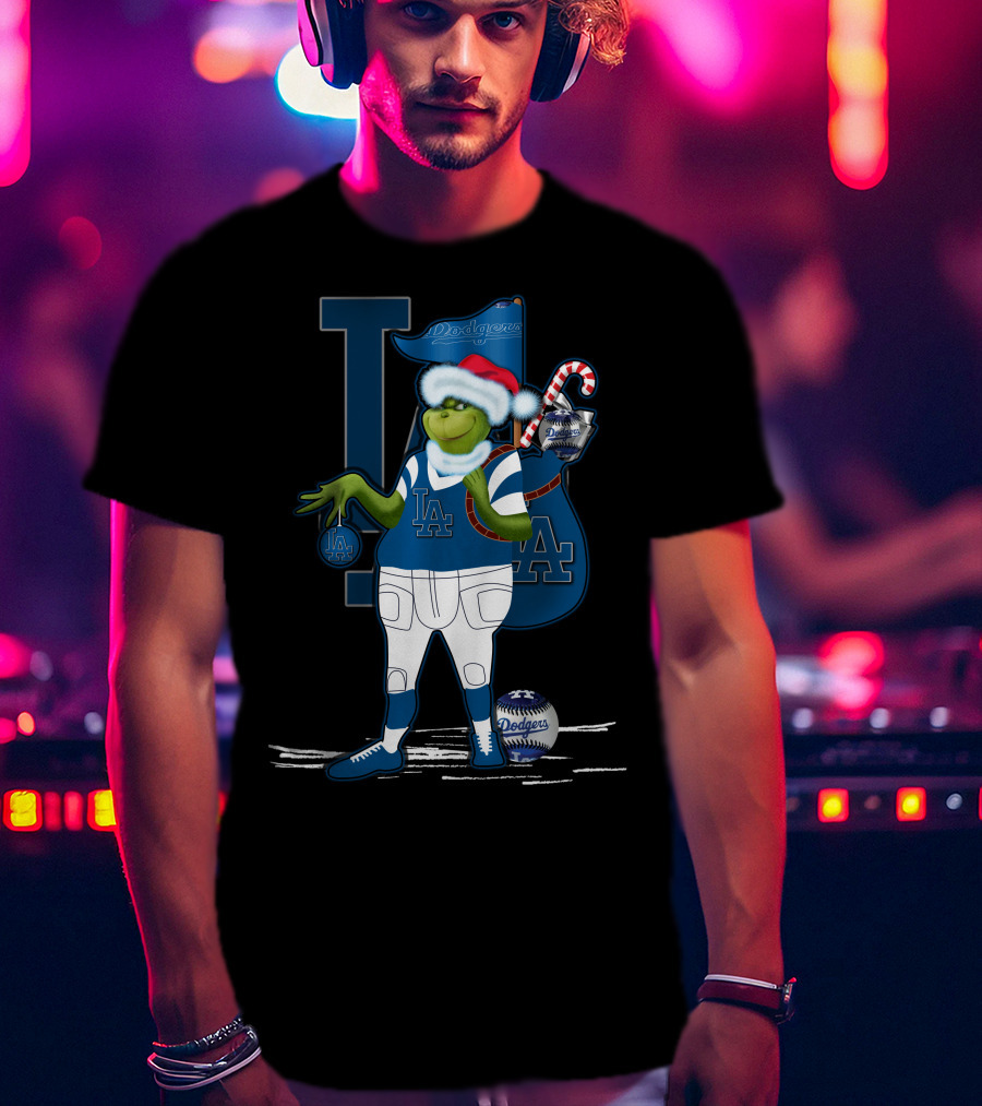 Grinchxmas Los Angeles Dodgers Santa Sack Baseball Holiday Edition T-Shirt