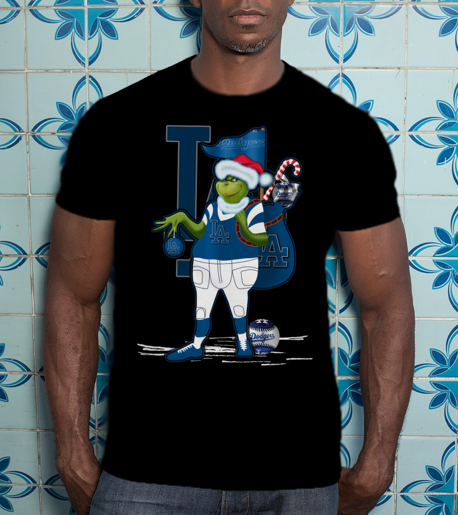 Grinchxmas Los Angeles Dodgers Santa Sack Baseball Holiday Edition T-Shirt