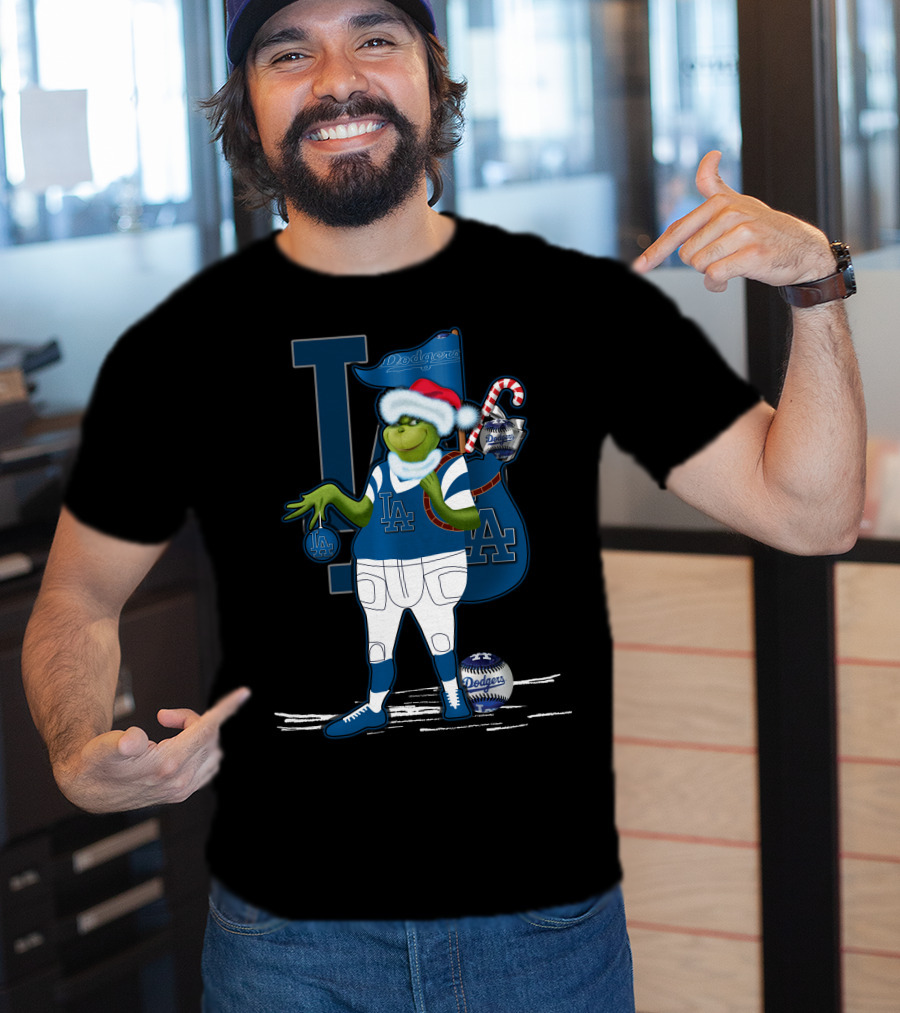 Grinchxmas Los Angeles Dodgers Santa Sack Baseball Holiday Edition T-Shirt
