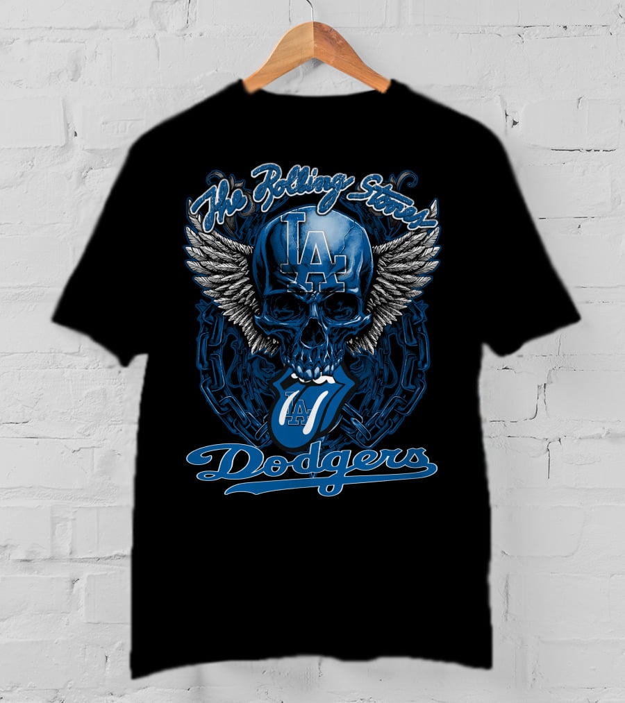 The Rolling Stones La Dodgers Skull And Winged Tongue T-Shirt