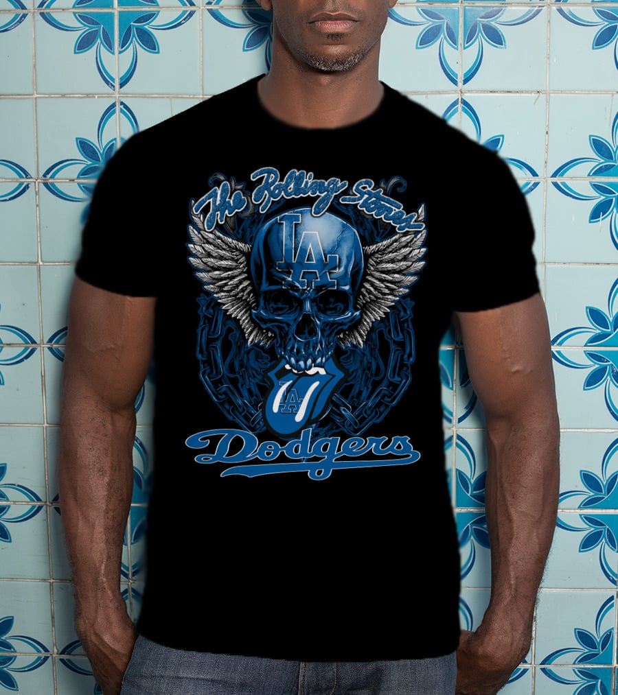 The Rolling Stones La Dodgers Skull And Winged Tongue T-Shirt