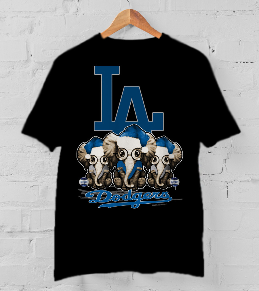 LA Dodgers Elephant Christmas Trio T-Shirt
