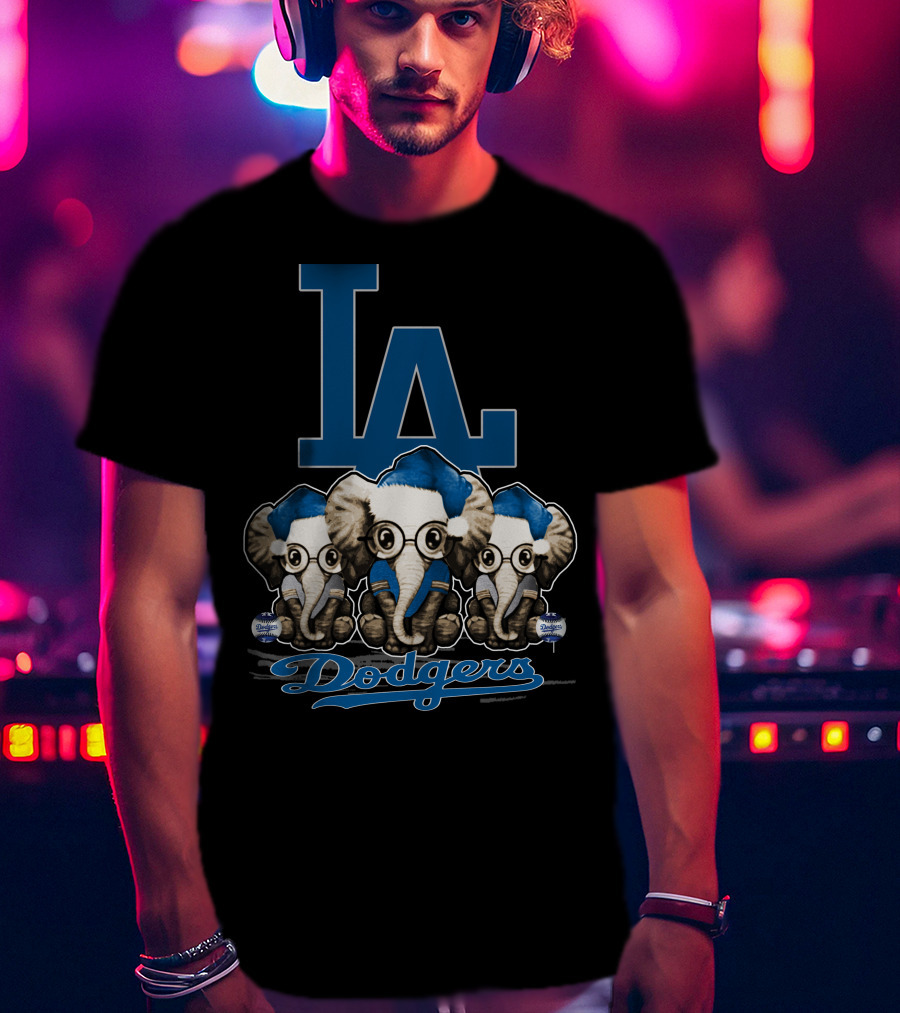 LA Dodgers Elephant Christmas Trio T-Shirt