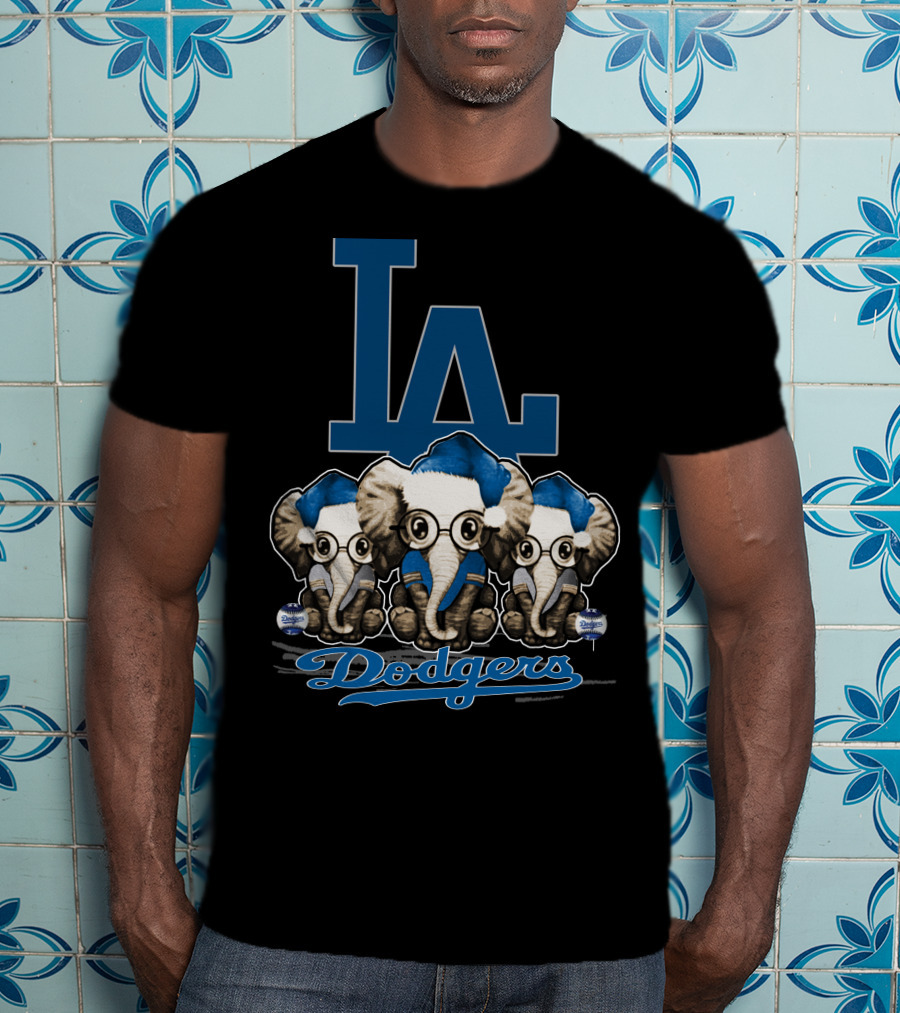 LA Dodgers Elephant Christmas Trio T-Shirt