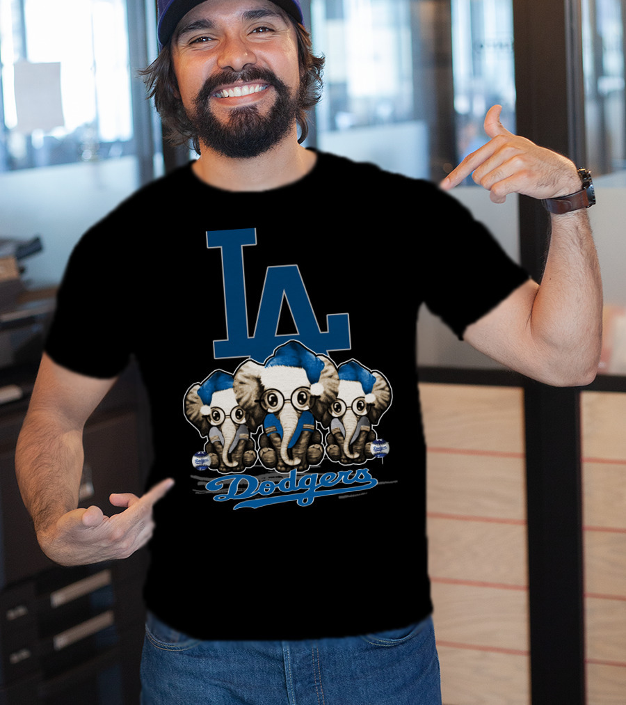 LA Dodgers Elephant Christmas Trio T-Shirt