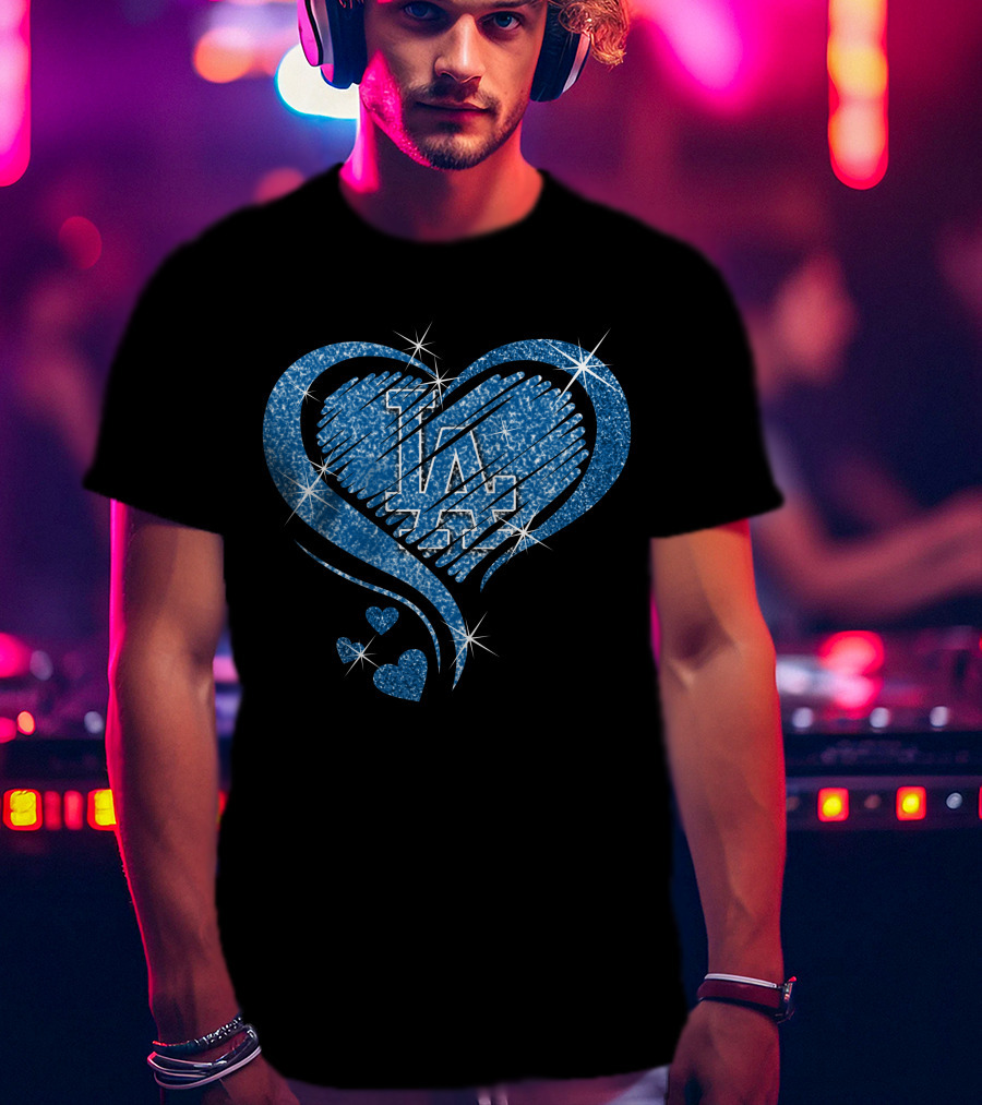 Heart Glitter LA Dodgers T-Shirt