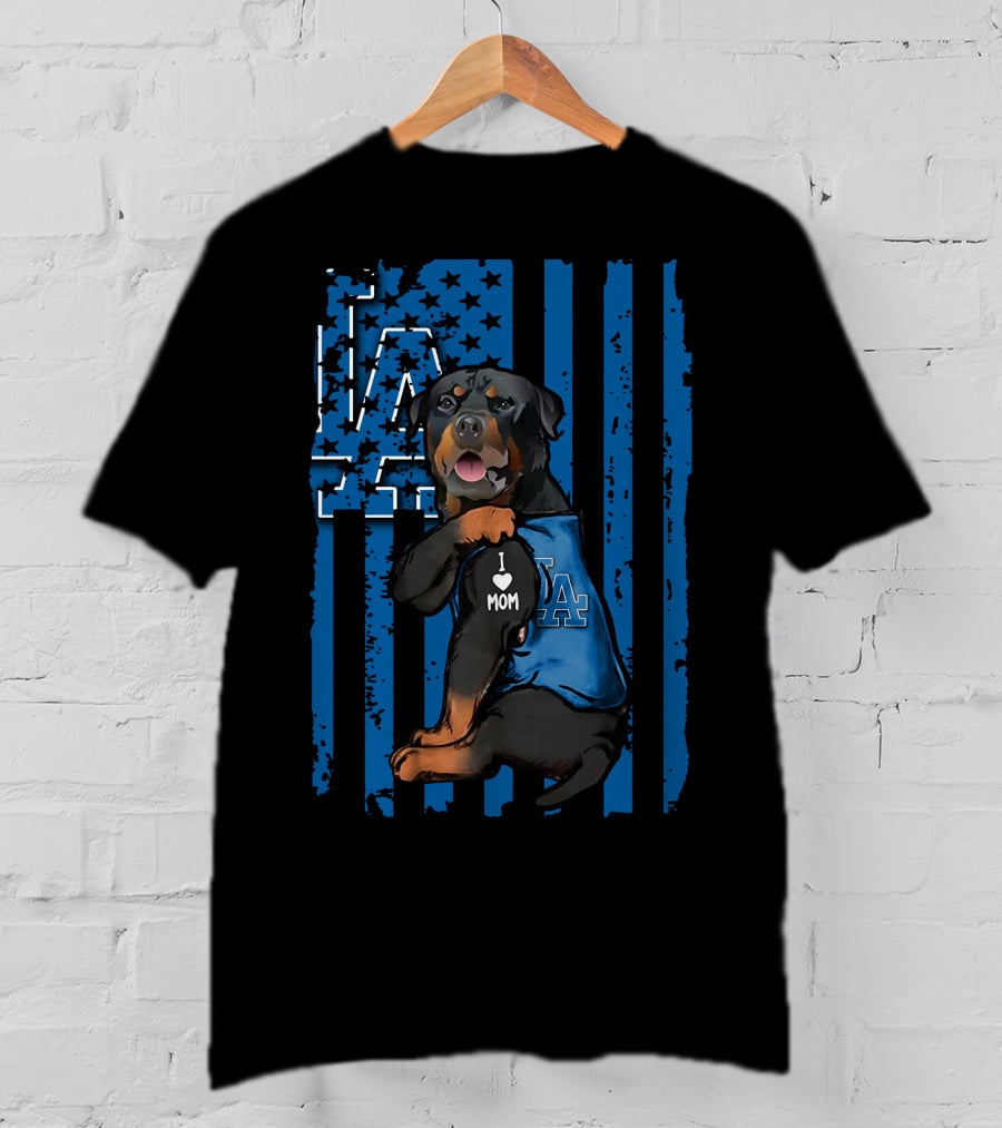 Rottweiler I Love Mom LA Dodgers Blue T-Shirt